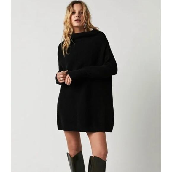 Free People XSmall Black Ottoman Slouchy Tunic Sweater Pullover Cotton Oversized - Picture 10 of 12